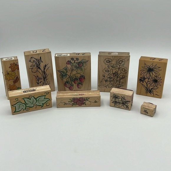 RUBBER WOODEN STAMP SET FLORAL AND BERRIES - Picture 1 of 12